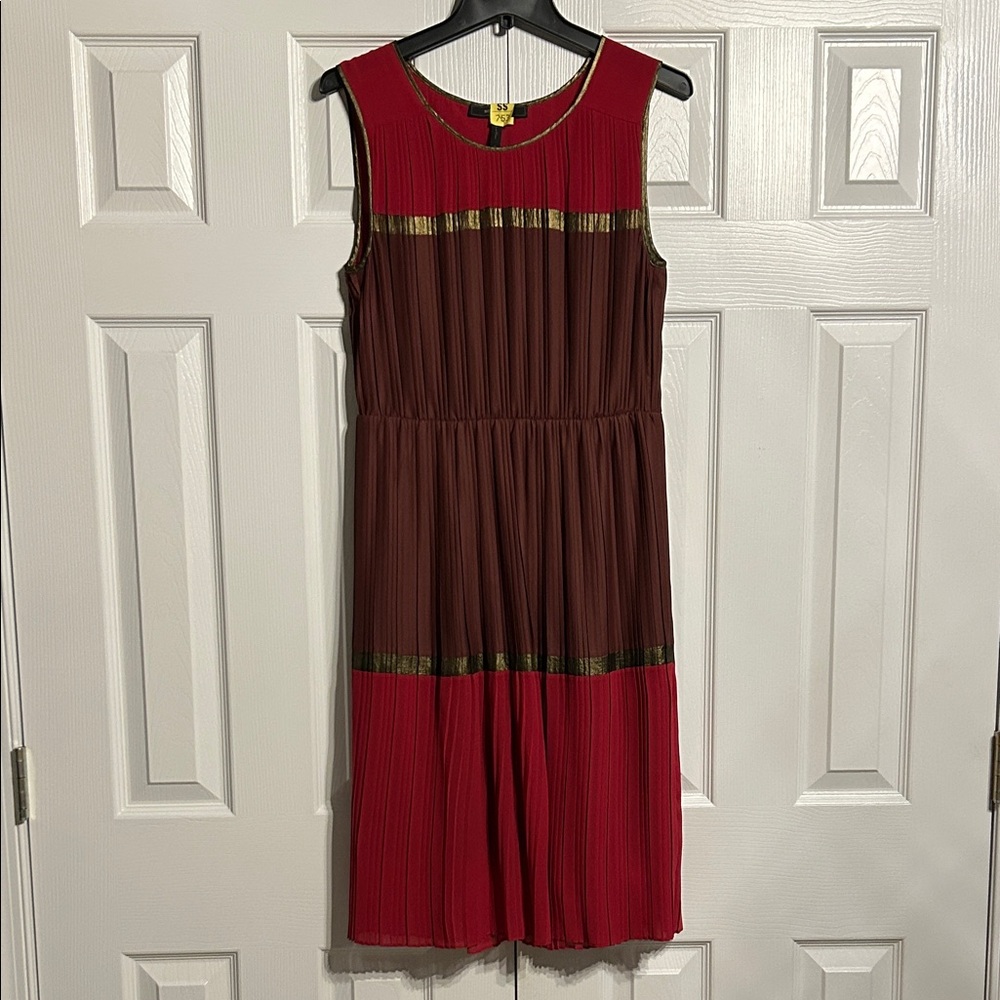 BCBGMaxAzria Red and Brown Midi Dress